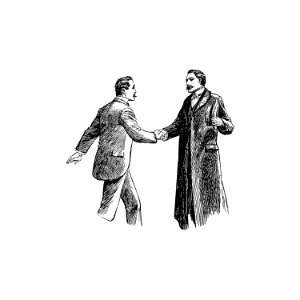 Gentlemen shaking hands from Thrilling Life Stories for the Masses published by Thrilling Stories’ Committee (1892).. Free illustration for personal and commercial use.