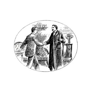 Gentlemen shaking hands from Thrilling Life Stories for the Masses published by Thrilling Stories’ Committee (1892).