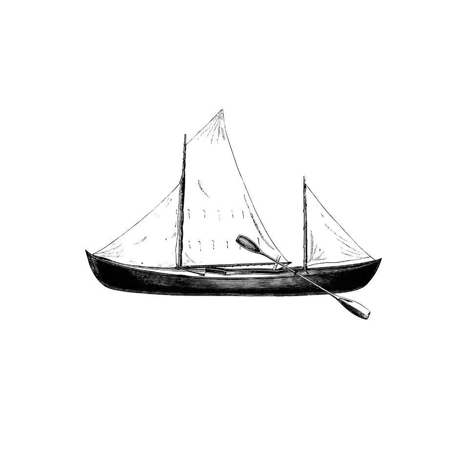 Full-rigged nautilus canoe from Voyage of the Paper Canoe.. From Quebec to the Gulf of Mexico... published by David Douglas (1878).. Free illustration for personal and commercial use.