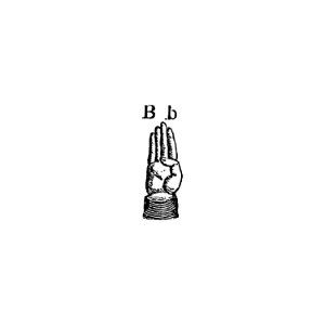 Sign language for letter B from What I saw in New York; or, a Bird's-eye view of City Life (1851) published by Joel Ross.
