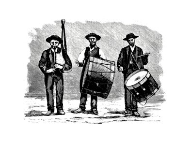 Marching band from The Minho Pittoresco. Luxury Edition, Illustrated With... illustrated by João de Almeida (1886).. Free illustration for personal and commercial use.