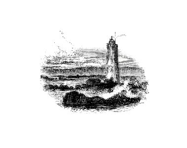 Lighthouse in Farne Islands from Second Series. Chiefly in the Counties of Durham and Northumberland (1842) published by William Howitt.. Free illustration for personal and commercial use.