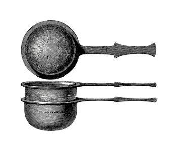 Scoop with bronze sieve. Roman work skane from Swedish History From The Oldest Time To Our Days (1877).    