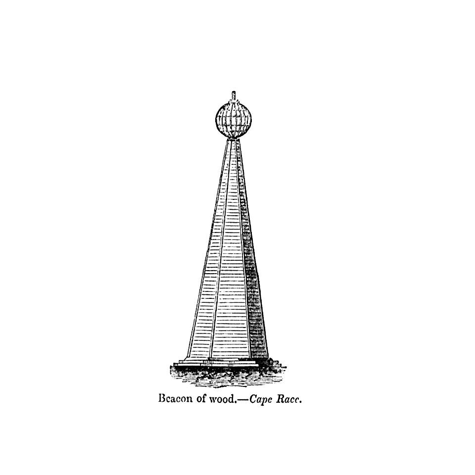 Beacon of wood, Cape Race from Circular relating to Lighthouses, Lightships, Buoys, and Beacons (1863) published by Alexander Gordon.