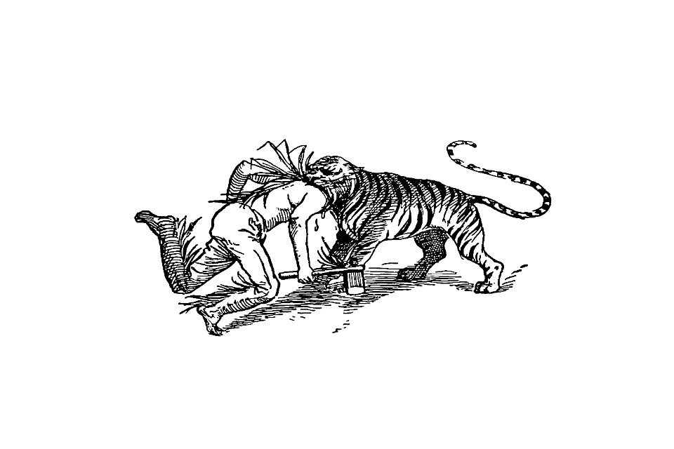 Indian tiger attacking a man from The American Metropolis From Knickerbocker Days To The Present Time, New York City Life In All Its Various Phases... Illustrated published by Author's Syndicate (1897).. Free illustration for personal and commercial use.