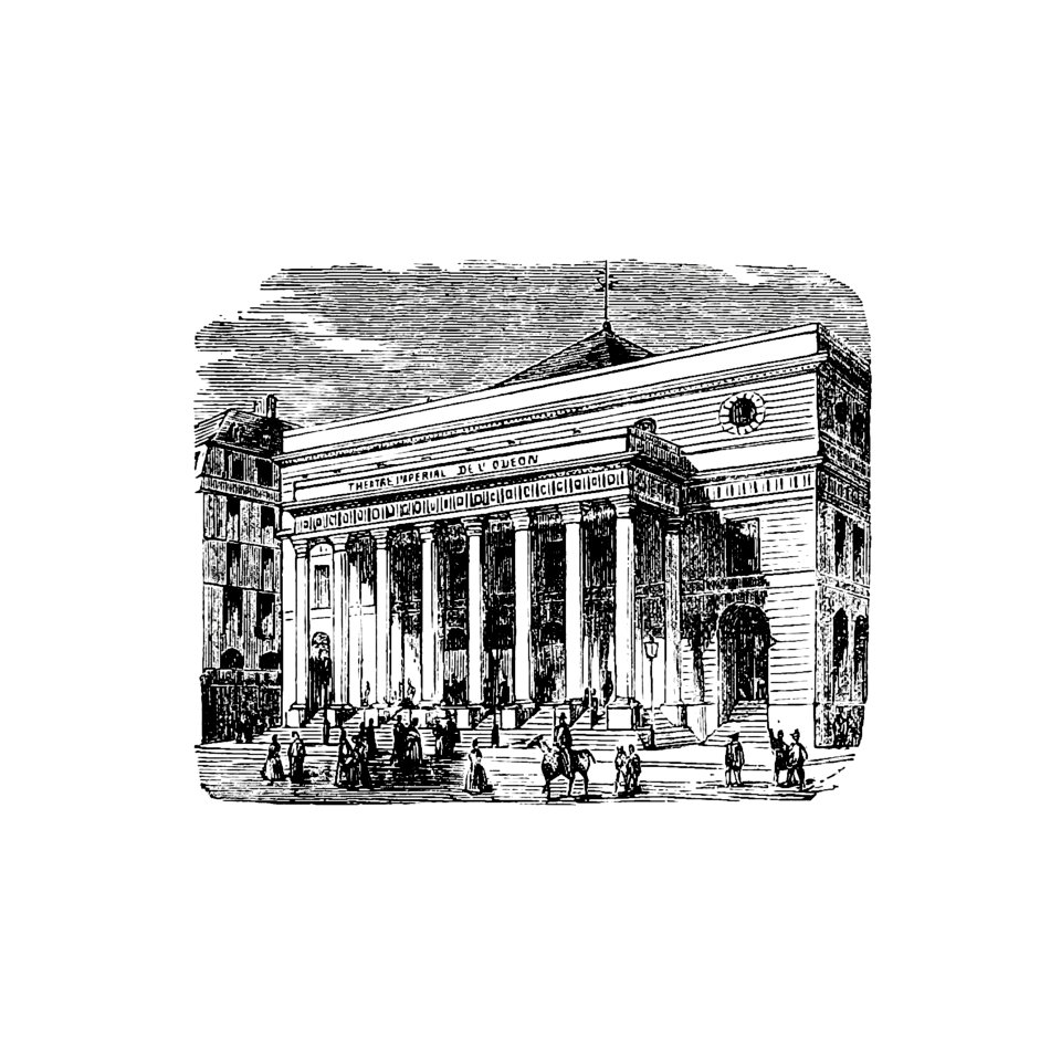 Odeon-Theater of Europe from Paris-Neuf, Or Dream And Reality. Great Phantasmagoria (1861) published by Charles Simon Pascal Soullier.