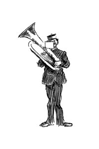 Parade brass musician from The Z.Z.G or Zig Zag Guide Round And About The Bold And Beautiful Kentish Coast... Illustrated by Philip William May (1897).. Free illustration for personal and commercial use.