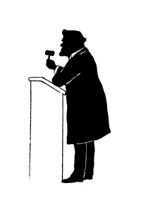 Vintage male judge silhouette from Mr.Grant Allen's New Story Michael's Crag With Marginal Illustrations in Silhouette, etc published by Leadenhall Press (1893).. Free illustration for personal and commercial use.