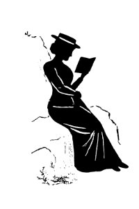 Vintage lady reading a book silhouette from Mr.Grant Allen's New Story Michael's Crag With Marginal Illustrations in Silhouette, etc published by Leadenhall Press (1893).