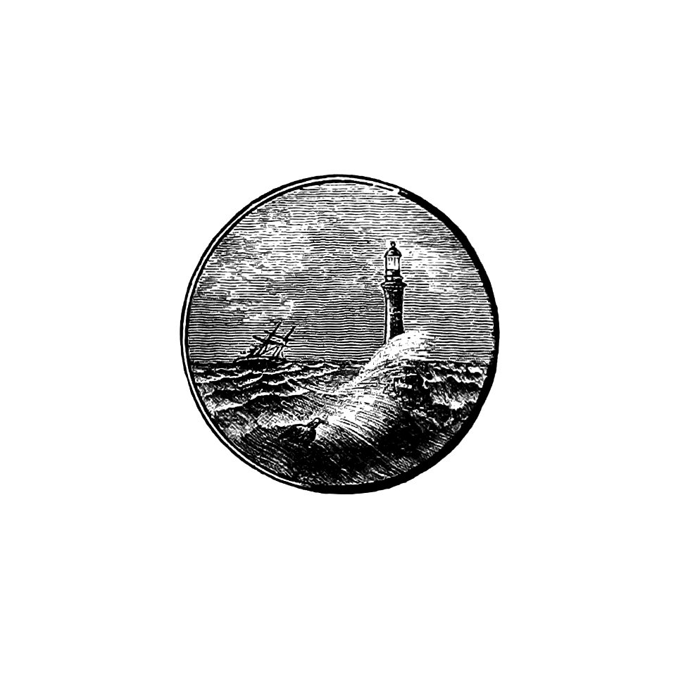 Stormy sea and a lighthouse from The British Empire, Its Geography, Resources, Commerce, Landways and Waterways published by Simpkin & Marshall (1891).