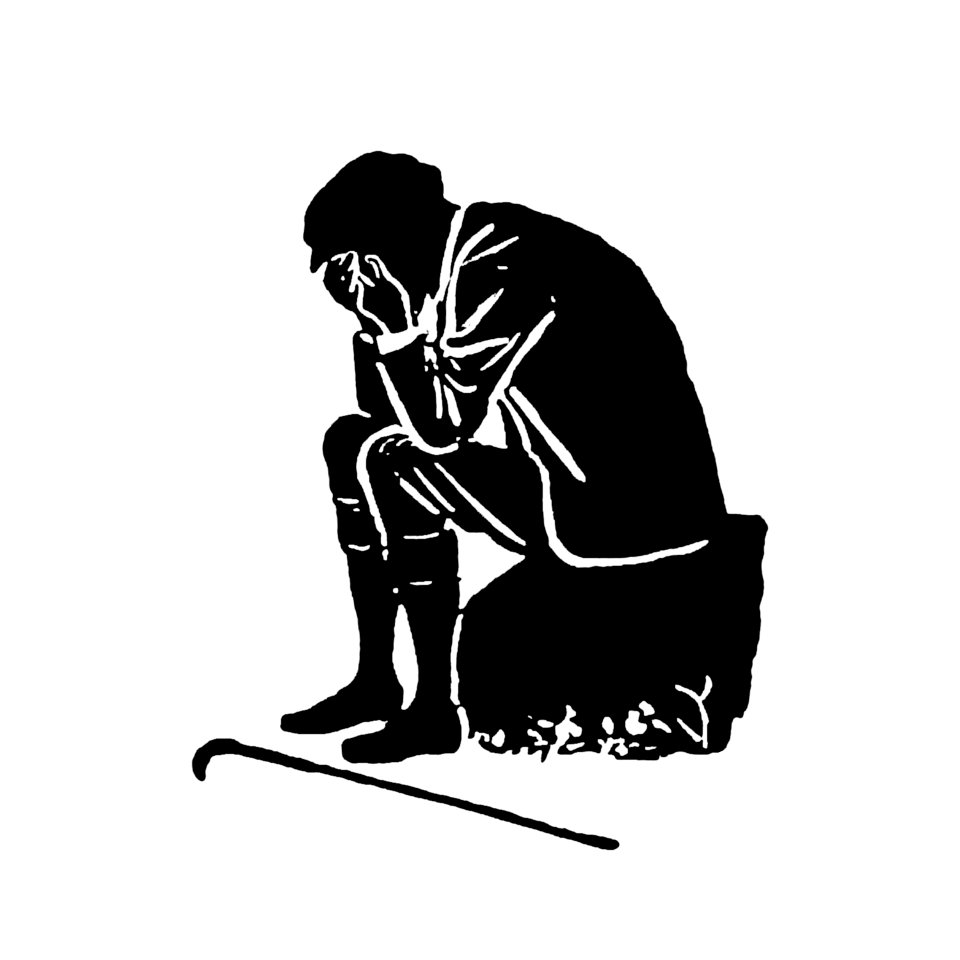 Crying man silhouette from Mr.Grant Allen's New Story Michael's Crag With Marginal Illustrations in Silhouette, etc published by Leadenhall Press (1893).. Free illustration for personal and commercial use.