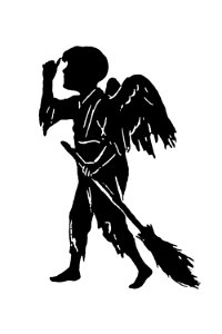 Ragged angel with a broomstick from Mr.Grant Allen's New Story Michael's Crag With Marginal Illustrations in Silhouette, etc published by Leadenhall Press (1893).. Free illustration for personal and commercial use.