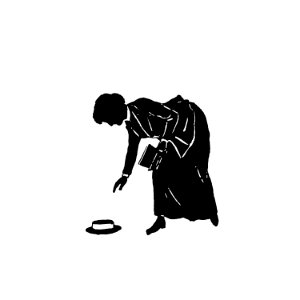 Vintage lady silhouette picking up a hat from Mr.Grant Allen's New Story Michael's Crag With Marginal Illustrations in Silhouette, etc published by Leadenhall Press (1893).. Free illustration for personal and commercial use.