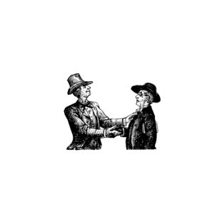 Shaking hands men from A Tramp Abroad (1880) published by Mark Twain.. Free illustration for personal and commercial use.
