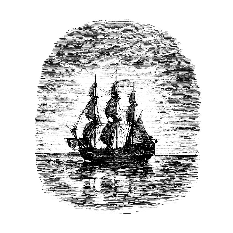 Ship in the ocean from Favourite English poems and poets (1870).