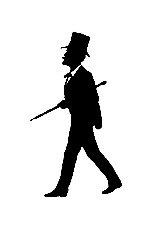 Gentleman silhouette from Mr.Grant Allen's New Story Michael's Crag With Marginal Illustrations in Silhouette, etc published by Leadenhall Press (1893).