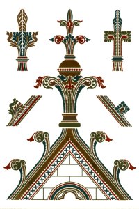 Gothic ornamental elements from The Practical Decorator and Ornamentist (1892) by G.A Audsley and M.A. Audsley. Digitally enhanced from our own original first edition of the publication.. Free illustration for personal and commercial use.