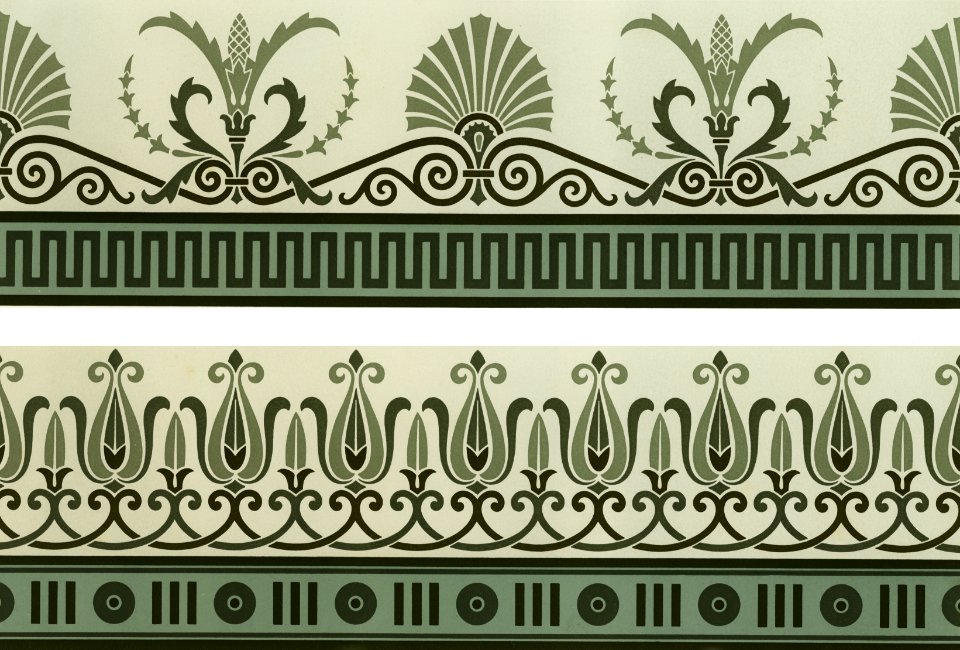 Neo-Grec pattern from The Practical Decorator and Ornamentist (1892) by G.A Audsley and M.A. Audsley. Digitally enhanced from our own original first edition of the publication.. Free illustration for personal and commercial use.