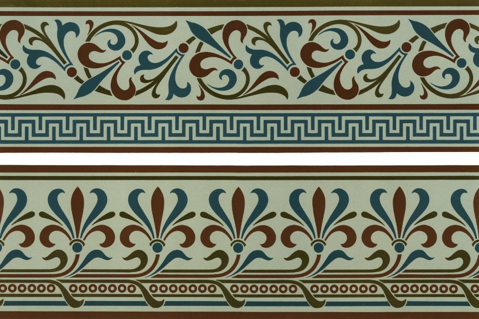Neo-Grec pattern from The Practical Decorator and Ornamentist (1892) by G.A Audsley and M.A. Audsley. Digitally enhanced from our own original first edition of the publication.
