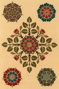 Pattern featuring roses from The Practical Decorator and Ornamentist (1892) by G.A Audsley and M.A. Audsley. Digitally enhanced from our own original first edition of the publication.. Free illustration for personal and commercial use.
