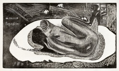 She Thinks of the Ghost or The Ghost Thinks of Her (Manao tupapau), from the Noa Noa Suite (1921) by Paul Gauguin.