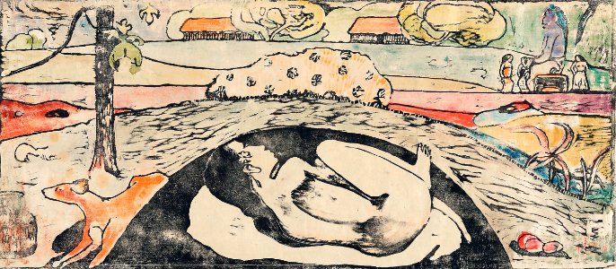 She Thinks of the Ghost or The Ghost Thinks of Her (Manao tupapau) (ca. 1894–1895) by Paul Gauguin.. Free illustration for personal and commercial use.