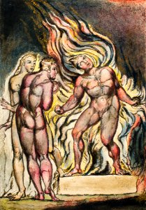 Los and Enitharmon knew that the Satan is Urizen from Milton: a Poem, To Justify the Ways of God to Men by William Blake (1752-1827).. Free illustration for personal and commercial use.
