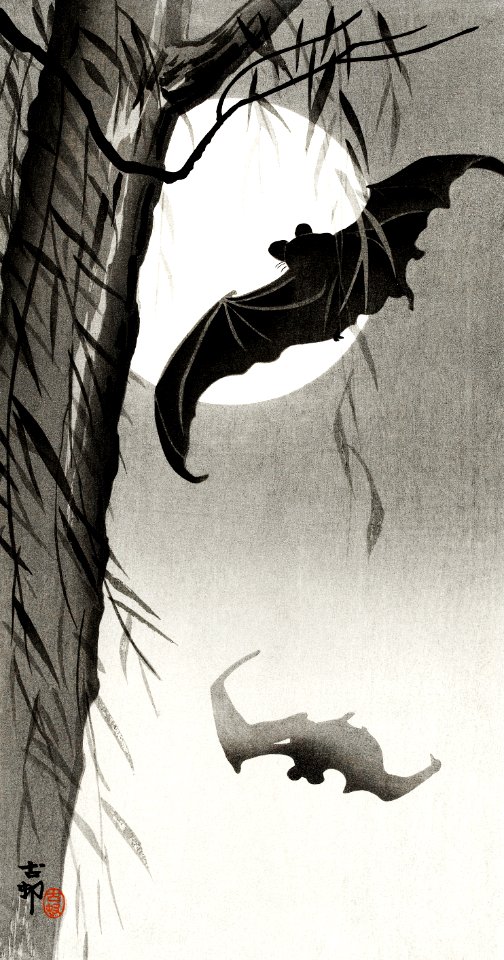 Bats under the full moon (1900-1936) by Ohara Koson (1877-1945).