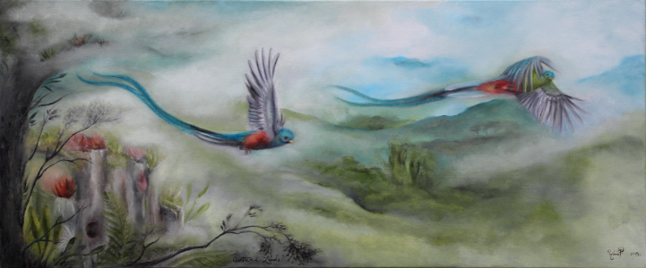 Title: Quetzal Lands - Artist: Yara Pirk - Medium: Oil on canvas