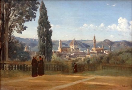 "Florence. Vue prise des jardins Boboli", Camille Corot, vers 1835-1840. Musée du Louvre.. Free illustration for personal and commercial use.