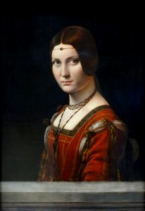 "Portrait de femme", dit "La Belle Ferronnière", Léonard de Vinci, vers 1495-1499. Musée du Louvre.. Free illustration for personal and commercial use.