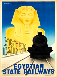 Egypt Railways - "Egypt calls you" (Egyptian State Railways poster). Free illustration for personal and commercial use.