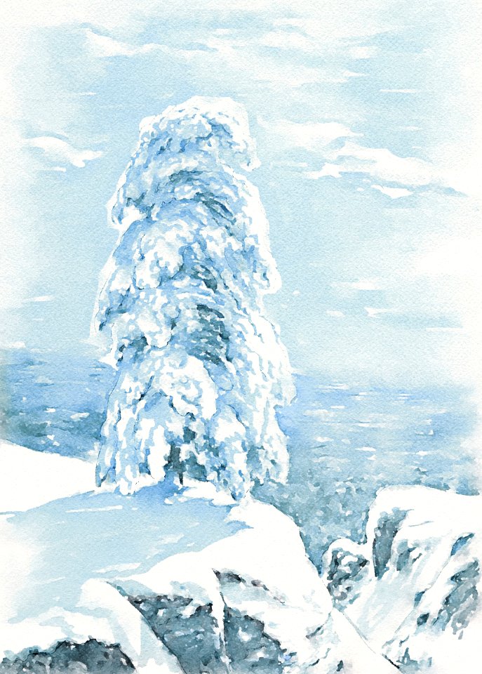 "On a bare hill's top, in the North, wild and cold...". Free illustration for personal and commercial use.