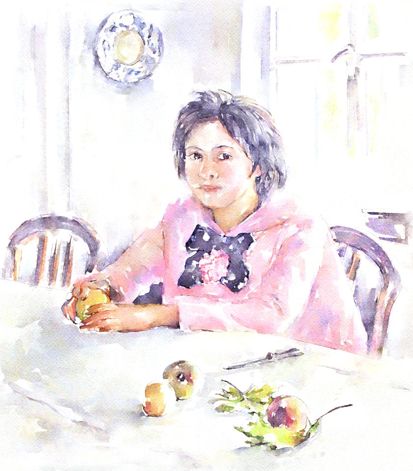 "Girl with peaches". Free illustration for personal and commercial use.