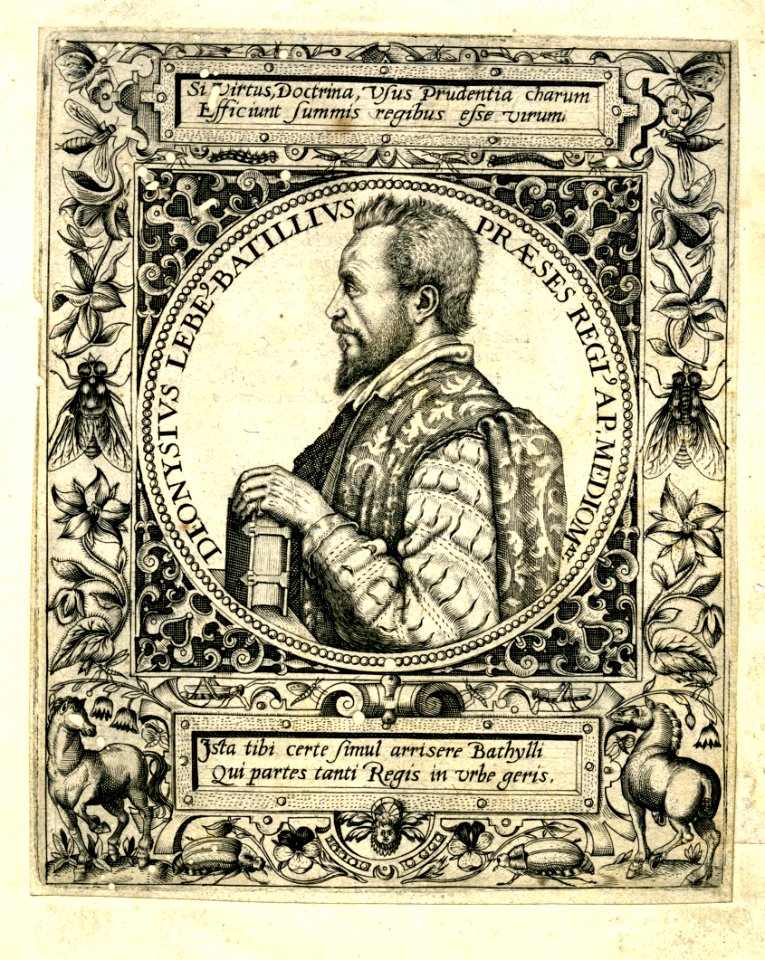 Portrait of Denis Lebey de Batilly (Dionysius Lebeus Batillus) (Dionysii Lebei-Batillii) by Theodorus de Bry 1596