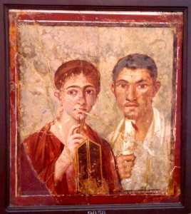 "Portrait of the baker Terentius Neo and his wife" (late Neronian period, about 68 AD) - wall painting from Pompeii, house of Terentius Neo - Naples, Archaeological Museum