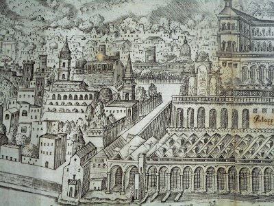 "Largo di Palazzo e Calata del Gigante in Naples" - Detail of "La fedelissima Città di Napoli", etching by Alessandro Baratta and Nicolas Perrey (Naples 1680) - Naples, National Library