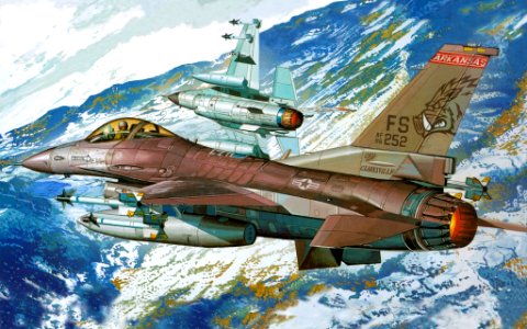 PLANE MJ GENERAL DYNAMICS F-16 FIGHTING FALCON - ACADEMY KIT BOX ART - ART BY UNKNOWN