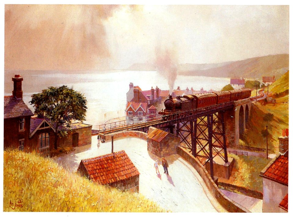 TRAIN S Sandsend, Whitby - LNER A6 crossing Mickleby Beck Sandsend - ART BY JONES A O