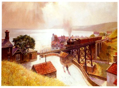 TRAIN S Sandsend, Whitby - LNER A6 crossing Mickleby Beck Sandsend - ART BY JONES A O
