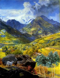 Oil on canvas landscape mountains. Free illustration for personal and commercial use.
