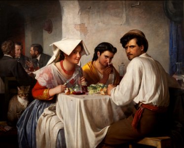 Carl Bloch (1834-90): In a Roman Osteria, 1866, KMS4087. Free illustration for personal and commercial use.