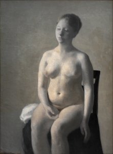 Vilhelm Hammershøi (1864-1916), Seated Female Nude, 1889. kms3766. Free illustration for personal and commercial use.