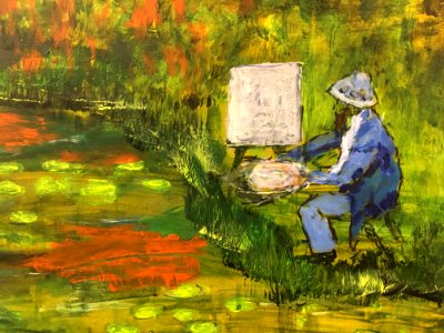 Monet - part of a painting of him painting waterlilies - by me. Free illustration for personal and commercial use.