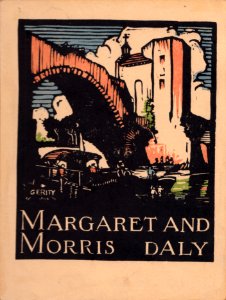 Margaret and Morris Daly bookplate by H. Scott Gerity (c.1920s). Free illustration for personal and commercial use.