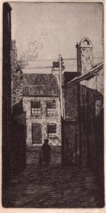 Matthew Place. Looking into Princes Street from Upper Fort Street (now demolished) by Sydney Ure Smith (1926)
