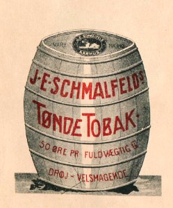 Tøndetobak, Scmalfeld Tobakskompagni. Free illustration for personal and commercial use.