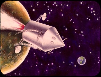 Early NASA artist conception of the Apollo command and service modules. Free illustration for personal and commercial use.