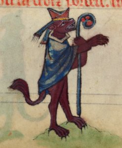 Book of Hours, Ysengrin the wolf as bishop, Walters Manuscript W.102, fol. 78r detail