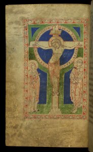 Illuminated Manuscript, Melk Missal, Crucifixion, Walters Art Museum Ms. W.33, fol. 2v